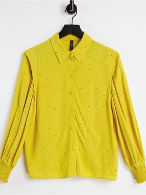 ASOS Y.A.S. Yellow Button-Up Blouse with Micro Dot Print